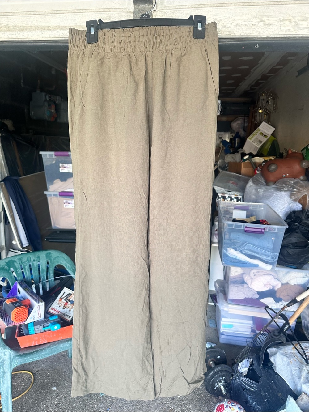 DREW Olive-Tan Elastic Waist Wide-Leg Chinos